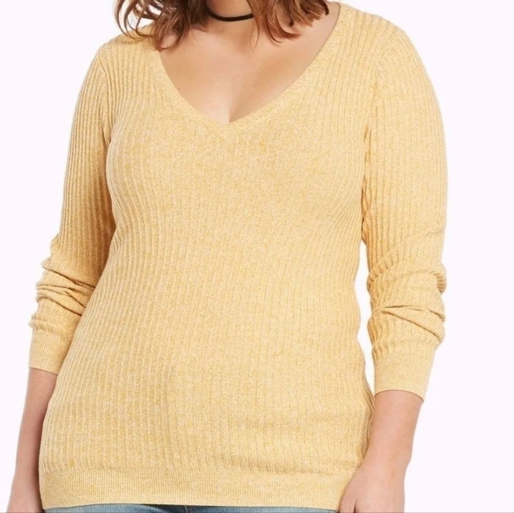 Torrid Yellow Ribbed V-Neck Pullover Sweater